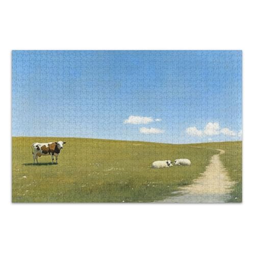 Weidende Kuh Weide Grüne Puzzles Puzzles für Erwachsene mit Buchstaben auf der Rückseite, 1000 Teile Puzzles für Erwachsene von Joitme