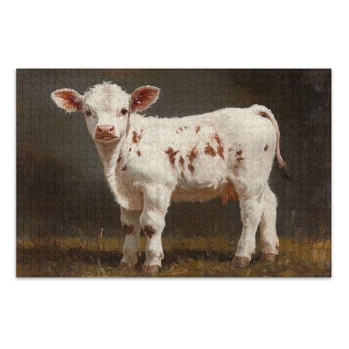 White Calf Spot Brown Puzzle Jigsaw, 1000 Teile Puzzle für Erwachsene, mit Buchstaben auf Rückseite, Erwachsenenpuzzle von Joitme