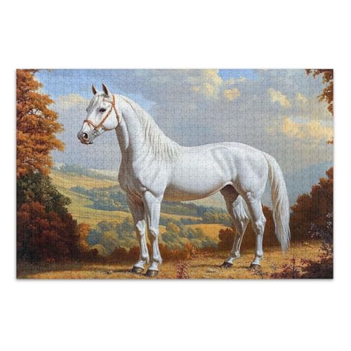 White Horse Autumn Brown Puzzle Jigsaw, Puzzles 1000 Teile für Erwachsene, mit Buchstaben auf der Rückseite, Lustige Puzzles für Erwachsene White Horse Autumn Brown Puzzle Jigsaw, Puzzles 1000 Teile für Erwachsene, mit Buchstaben auf der Rückseite, Lustige Puzzles für Erwachsene von Joitme