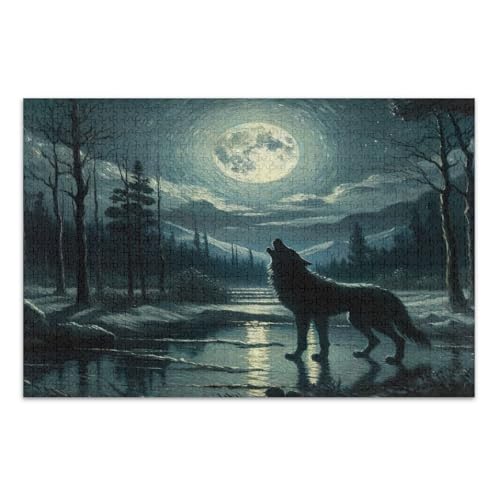 Wolf Moon Night Blue Puzzles Jigsaw, Puzzles für Erwachsene 1000 Teile, mit Buchstaben auf Rückseite, lustige Puzzles Wolf Moon Night Blue Puzzles Jigsaw, Puzzles für Erwachsene 1000 Teile, mit Buchstaben auf Rückseite, lustige Puzzles von Joitme