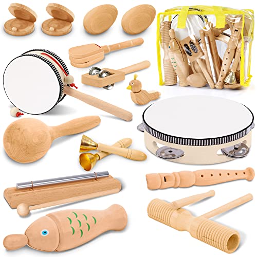 Jojoin 20 Stück Musikinstrumente für Kinder - Holzspielzeug Percussion Set Baby Spielzeug - Musik Kinderspielzeug mit Rasseleier Tambourine Maracas - Spielzeug für Kleinkind Jungen Mädchen von Jojoin
