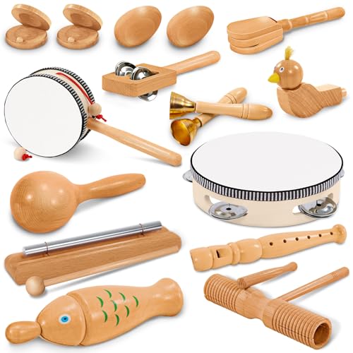 Jojoin 20 Stück Musikinstrumente für Kinder - Holzspielzeug Percussion Set Baby Spielzeug - Musik Kinderspielzeug mit Rasseleier Tambourine Maracas - Spielzeug für Kleinkind Jungen Mädchen von Jojoin