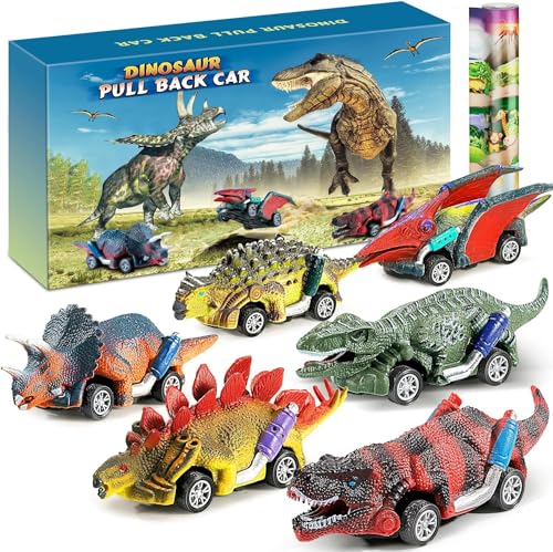 Jojoin Dinosaurier Spielzeug - 6Pcs Auto Dino Spielzeug mit Spielmatte - Auto Dinosaurier Spielzeug ab 2 3 4 Jahre | Kinderspielzeug ab 2 3 Jahre Jungen Mädchen Geschenke Spielzeugauto Kinder von Jojoin