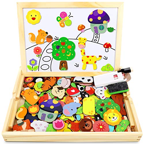 Jojoin Holzpuzzle mit Doppelseitiger Tafel, Puzzles, 110 Stück Tiermuster Pädagogisches Magnetische Holzspielzeug, Kreativ Lernspielzeug für Kinder Jojoin Holzpuzzle mit Doppelseitiger Tafel, Puzzles, 110 Stück Tiermuster Pädagogisches Magnetische Holzspielzeug, Kreativ Lernspielzeug für Kinder von Jojoin