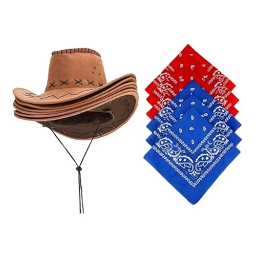 Jojomis 6 Stück Western Cowboy Hut und Bandana Set für Karneval Fasching Western Party Kostüm Accessoires von Jojomis