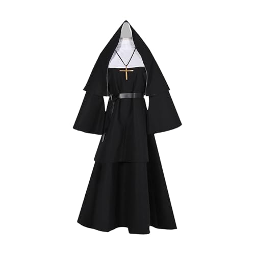 Jojomis Nonnenkostüm für Erwachsene XXXL, Ordensschwester Verkleidung mit Hut, Gürtel und Halskette für Halloween, Karneval und Kostümpartys- 3XL von Jojomis
