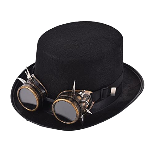 Jojomis Steampunk Hut mit Brille Vintage Punk Zylinder Schwarz aus dickem Filz Kopfumfang 54cm Unisex Cosplay Kostüm Jojomis Steampunk Hut mit Brille Vintage Punk Zylinder Schwarz aus dickem Filz Kopfumfang 54cm Unisex Cosplay Kostüm von Jojomis
