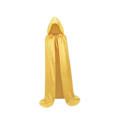 Kapuzen-Tüll-Umhang für Erwachsene, Langer Waschbarer Weicher Umhang für Halloween, Vampir, Karneval, Zauberer, Weiß- Gold 170cm von Jojomis