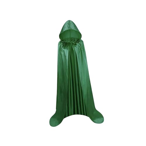 Kapuzen-Tüll-Umhang für Erwachsene, Langer Waschbarer Weicher Umhang für Halloween, Vampir, Karneval, Zauberer, Weiß- Grün 170cm von Jojomis