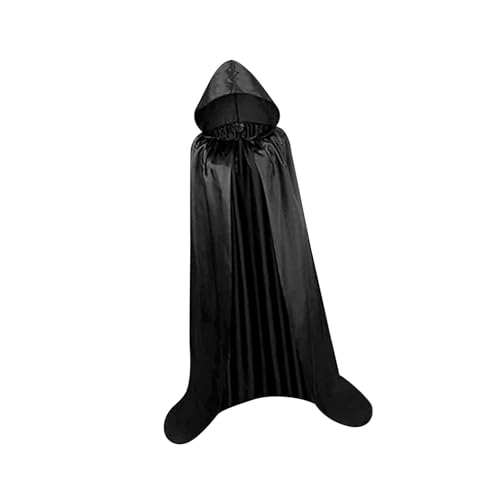 Kapuzen-Tüll-Umhang für Erwachsene, Langer Waschbarer Weicher Umhang für Halloween, Vampir, Karneval, Zauberer, Weiß- Schwarz 170cm von Jojomis