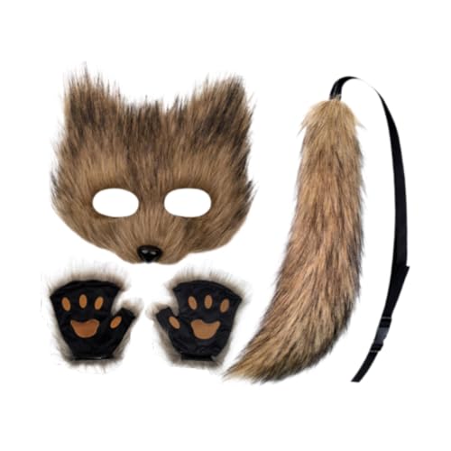 Tiermaske und Schwanz-Set mit Handschuhen für Cosplay, Halloween, Party, Karneval, Braun, mehrfarbig, Einheitsgröße, Mehrfarbig, one-size Tiermaske und Schwanz-Set mit Handschuhen für Cosplay, Halloween, Party, Karneval, Braun, mehrfarbig, Einheitsgröße, Mehrfarbig, one-size von Jojomis