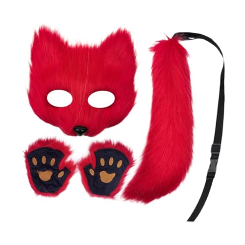 Tiermaske und Schwanz-Set mit Handschuhen für Halloween, Cosplay, Karneval, Party, Rot, mehrfarbig, Einheitsgröße, Mehrfarbig, one-size Tiermaske und Schwanz-Set mit Handschuhen für Halloween, Cosplay, Karneval, Party, Rot, mehrfarbig, Einheitsgröße, Mehrfarbig, one-size von Jojomis
