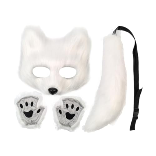 Tiermaske und Schwanz-Set mit Handschuhen für Halloween, Cosplay, Karneval, Party, weißer Plüsch-PVC-Kostüm, mehrfarbig, Einheitsgröße, Mehrfarbig, one-size Tiermaske und Schwanz-Set mit Handschuhen für Halloween, Cosplay, Karneval, Party, weißer Plüsch-PVC-Kostüm, mehrfarbig, Einheitsgröße, Mehrfarbig, one-size von Jojomis