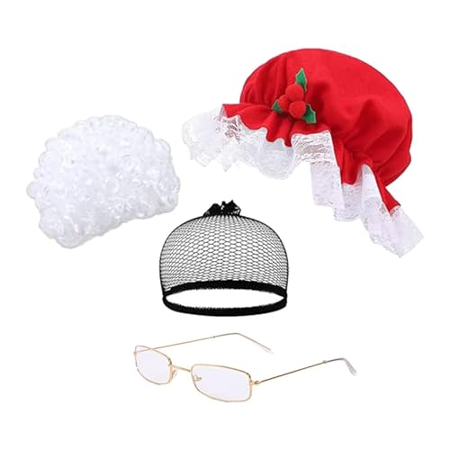 Weihnachtsmann Perücke Set mit Hut und Brille für Damen, Weihnachtskostüm Accessoires für Karneval, Weihnachtsfeier und Aufführung von Jojomis