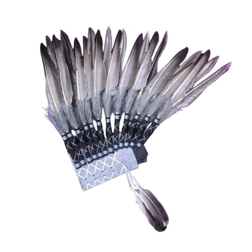 jojomis Indischer Häuptling-Kopfschmuck, künstliche Feder-Kopfbedeckung für Erwachsene, Karneval, Foto-Requisiten, 42 x 45 cm, graue Feder von Jojomis