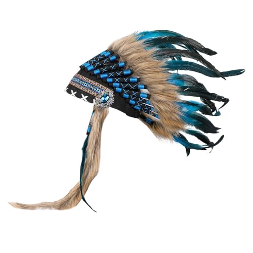 jojomis Indischer Kopfschmuck, Dekoration, Festival, Erwachsene, Kinder, Show, Kopfschmuck, Indianer-Kostüm, Zubehör, 53–63 cm Kopfumfang, Seeblau jojomis Indischer Kopfschmuck, Dekoration, Festival, Erwachsene, Kinder, Show, Kopfschmuck, Indianer-Kostüm, Zubehör, 53–63 cm Kopfumfang, Seeblau von Jojomis