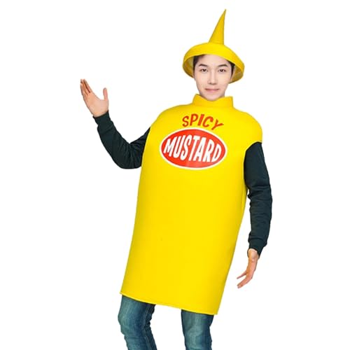 jojomis Senfkostüm für Erwachsene, für Damen, Herren, Halloween, Party, Essen, Outfit, dekoratives Urlaubszubehör von Jojomis