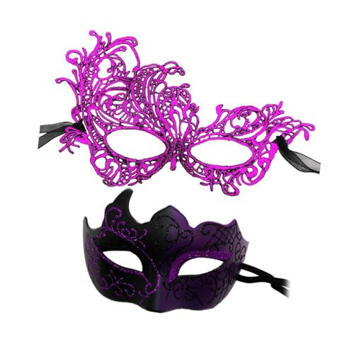 jojomis Set mit 2 Maskerade-Masken für Partys und Events, Cosplay-Zubehör, venezianischer Stil, Kostüm, Dunkelviolett jojomis Set mit 2 Maskerade-Masken für Partys und Events, Cosplay-Zubehör, venezianischer Stil, Kostüm, Dunkelviolett von Jojomis