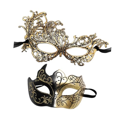 jojomis Set mit 2 Maskerade-Masken für Partys und Events, Cosplay-Zubehör, venezianischer Stil, Kostüm, Gold von Jojomis