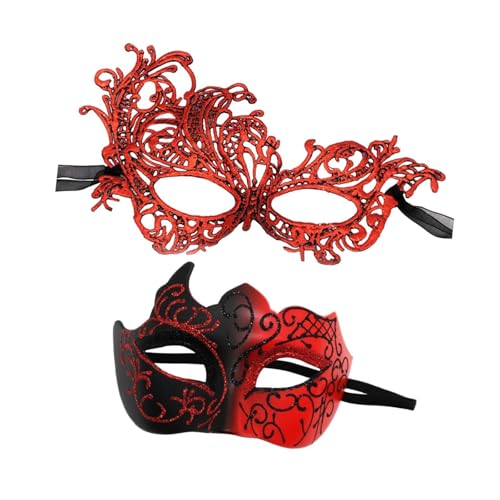 jojomis Set mit 2 Maskerade-Masken für Partys und Events, Cosplay-Zubehör, venezianischer Stil, Kostüm, Rot von Jojomis