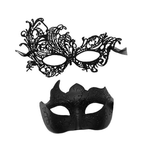 jojomis Set mit 2 Maskerade-Masken für Partys und Events, Cosplay-Zubehör, venezianischer Stil, Kostüm, Schwarz von Jojomis