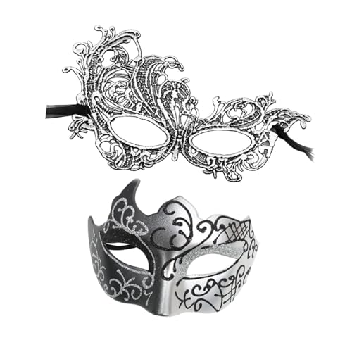 jojomis Set mit 2 Maskerade-Masken für Partys und Events, Cosplay-Zubehör, venezianischer Stil, Kostüm, Silber jojomis Set mit 2 Maskerade-Masken für Partys und Events, Cosplay-Zubehör, venezianischer Stil, Kostüm, Silber von Jojomis