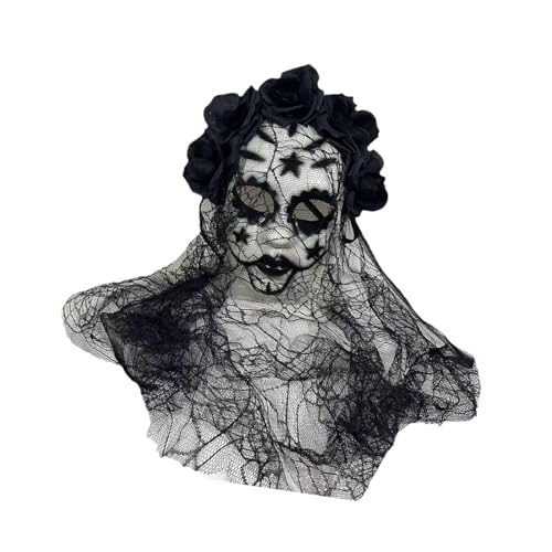 jojomis Tag der Toten Maske mit schwarzer Spitze und Rosen für Karneval Dia de los Muertos Kostüm Zubehör - Schwarz von Jojomis
