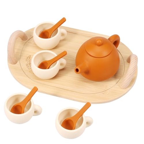 11 PCs Silikon -Tee -Sets für Kinder so tun(Kaffee + Beige) von Jokapy