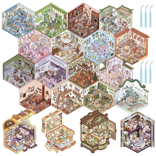 20 Set 3D Sticker Scene, DIY 3D House Stickers Mit Pinzette Miniatur Haus Stickes Kreative DIY Hausaufkleber, Sticker Scenes Selbermachen Fun Stickers Scene Aufkleberszene für Erwachsene und Kinder von Jokapy