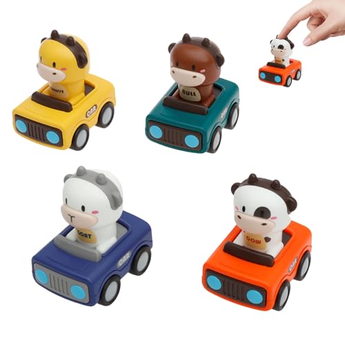 4-teiliges Press-to-Go-Autospielzeug für Kleinkinder, süßes Baby-Tier-Rennauto, tragbares Spielfahrzeug-Set für Kleinkinder, lustiges Kleinkindspielzeug für Jungen und Mädchen, batteriefrei(4pcs) von Jokapy