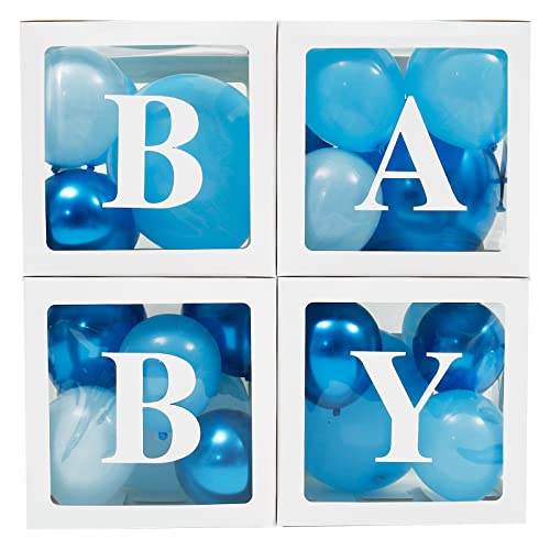 4pcs Ballon Box Party Dekoration Kit weiß transparente Babypartyboxen Dekorative Ballonbox Blöcke wiederverwendbares Papier klare Babyblöcke mit Buchstaben für Geschlecht Enthüllung Dekorationen und G von Jokapy