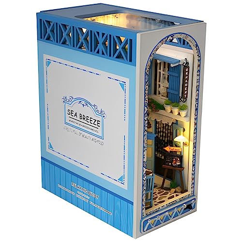 Book Nook DIY Kit, Puppenhäuser Miniatur Haus Kit mit Möbeln und LED-Licht, 3D Puzzle Buchstützen aus Holz, Modellbausätze für Erwachsene zum Baue-Geschenk für Lehrer Bücher Liebhaber von Jokapy