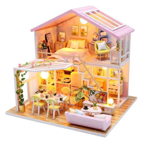 Dollhouse Miniatur DIY House Set Creative Firm Wood Dollhouse Kit Dekorative handgefertigte Handwerkshandwerk romantische Kunstwerke für die Dekoration von Jokapy
