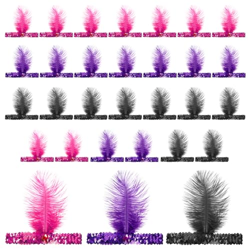 Jokapy 30pcs Flapper Feather Stirnband 1920er Jahre Vintage Frauen Feder Kopfstück Schwarz/Rose Rot/Lila für Hochzeitskarnevalfeier(30pcs) von Jokapy