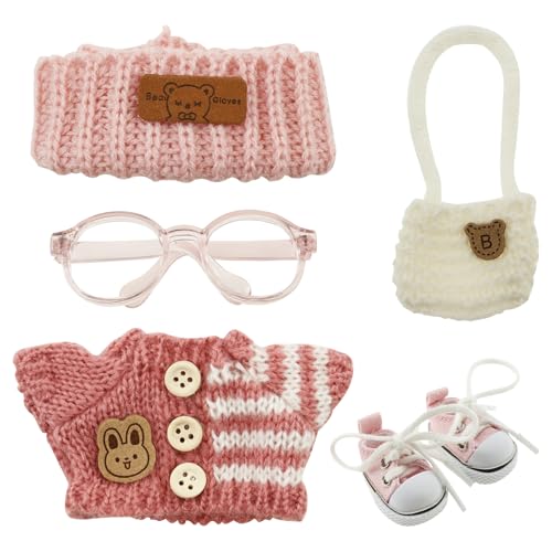 Puppenkleidung für Puppe 17cm, Kuscheltier Kleidung Outfit mit Hut Pullover Rock Kameramodell (Keine echte Kamera) Schuhe, Bekleidung für Puppen 17cm Bekleidung Puppen Fürs Vinyl Plush Toy (A) von Jokapy