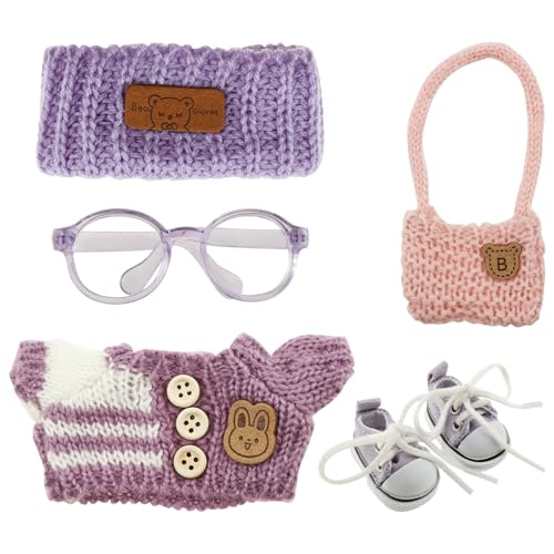 Puppenkleidung für Puppe 17cm, Kuscheltier Kleidung Outfit mit Hut Pullover Rock Kameramodell (Keine echte Kamera) Schuhe, Bekleidung für Puppen 17cm Bekleidung Puppen Fürs Vinyl Plush Toy (B) von Jokapy
