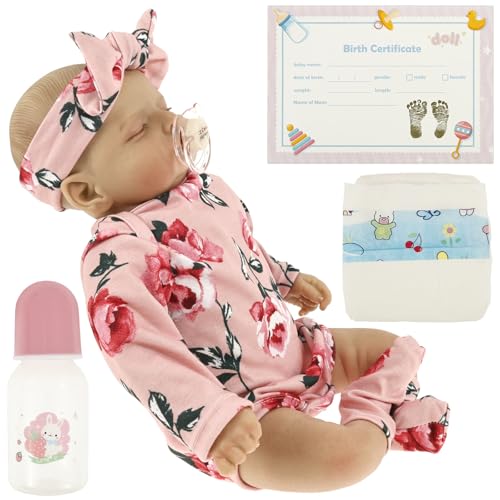 Realistische Babypuppe 15 Zoll lebensechter Neugeborenenbabypuppe mit Flaschen Schnuller Windel und Anderen Accessoires für Kinder Jungen Mädchen(Rosa) von Jokapy
