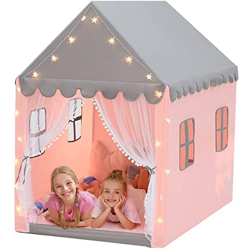 Spielzelt für Kinder mit Sternenlichtern, Hütte für Kinder innen/außen, Prinzessinnenschloss, Zelt mit 4 Fenstern, für Dekoration des Kinderzimmers, 121 x 105 x 136 cm (A) von Jokapy