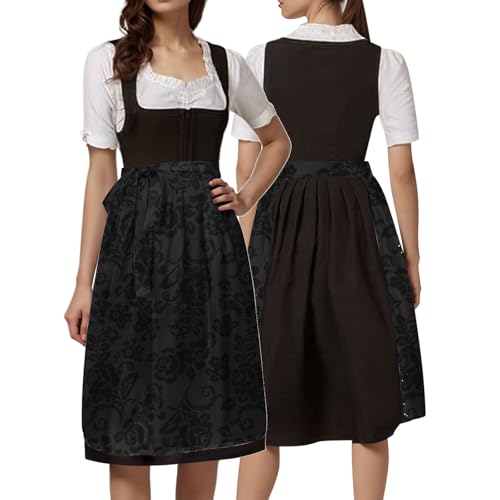 JokeLomple Damen Dirndl-Komplettsets Traditionelles Bayerisches Dirndl Uni schlicht Elegant Traditionelles Mit Modernem Flair Spitze V Ausschnitt Kostüm-Set Perfekt Besondere Anlässe Kostüm von JokeLomple
