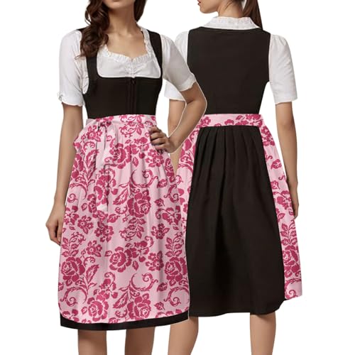 JokeLomple Damen Dirndl-Komplettsets Traditionelles Bayerisches Dirndl Uni schlicht Elegant Traditionelles Mit Modernem Flair Spitze V Ausschnitt Kostüm-Set Perfekt Besondere Anlässe Kostüm von JokeLomple