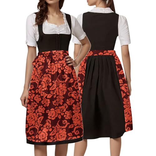 JokeLomple Damen Dirndl-Komplettsets Traditionelles Bayerisches Dirndl Uni schlicht Elegant Traditionelles Mit Modernem Flair Spitze V Ausschnitt Kostüm-Set Perfekt Besondere Anlässe Kostüm von JokeLomple