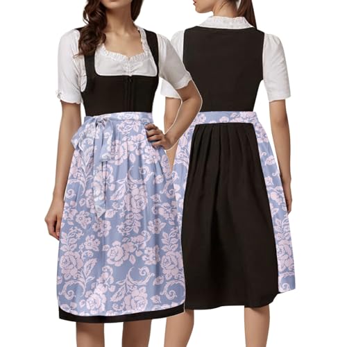 JokeLomple Damen Dirndl-Komplettsets Traditionelles Bayerisches Dirndl Uni schlicht Elegant Traditionelles Mit Modernem Flair Spitze V Ausschnitt Kostüm-Set Perfekt Besondere Anlässe Kostüm von JokeLomple