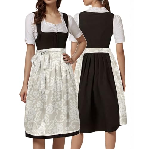 JokeLomple Damen Dirndl-Komplettsets Traditionelles Bayerisches Dirndl Uni schlicht Elegant Traditionelles Mit Modernem Flair Spitze V Ausschnitt Kostüm-Set Perfekt Besondere Anlässe Kostüm von JokeLomple
