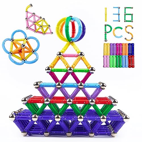 Jokooan Magnetisch Bausteine, 136 Stücke Magnetische Sticks Baustein Spielzeug, Kinder Intelligenz Lernspielzeug und Gehirn Training Set für Erwachsene und Kinder von Jokooan