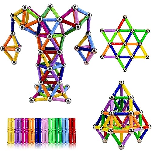 Jokooan Magnetische Bausteine,Magnetische Stöcke Set 144 pcs Magnetische Konstruktion Spielzeug Magnetblöcke Montessori Spielzeug STEM Lernspielzeug für Kinder (Color Random) von Jokooan