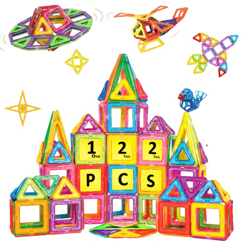 Jokooan Magnetische Bausteine (122 Stück) Magnetische Konstruktionsspielzeug, Magnetische Montessori Spielzeug Lernspiele Geschenke für Kinder ab 4 Jahren von Jokooan