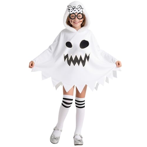 13-teiliges Halloween-Geister-Kostüm-Set für Kinder, weißes Geistergesicht, Outfit mit Skelett-Brille, Kürbis-Süßigkeitentasche und Tattoos für Cosplay-Party, Süßes oder Saures von Jokureao