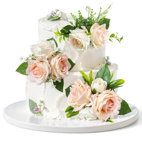 3-teiliges Blumen-Kuchenaufsatz-Set, Boho-Kuchendekorationen, Rose, künstliche Kuchendekoration, Hochzeit, Geburtstag, Kuchendekoration für Hochzeit, Party, Heimdekoration von Jokureao