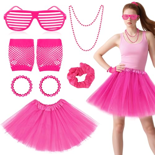 80er-Jahre-Kostüm-Zubehör für Damen, 8-teiliges Retro-Outfit der 1980er-Jahre, Party-Outfit-Zubehör mit Tutu-Rock, Neonbrille, Fischnetz-Handschuhen, Stirnband, 80er-Jahre-Kostüm-Set für 80er-Jahre-Kostüm-Zubehör für Damen, 8-teiliges Retro-Outfit der 1980er-Jahre, Party-Outfit-Zubehör mit Tutu-Rock, Neonbrille, Fischnetz-Handschuhen, Stirnband, 80er-Jahre-Kostüm-Set für von Jokureao