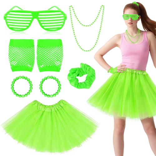 80er-Jahre-Kostüm-Zubehör für Damen, 8-teiliges Retro-Outfit der 1980er-Jahre, Party-Outfit-Zubehör mit Tutu-Rock, Neonbrille, Fischnetz-Handschuhen, Stirnband, 80er-Jahre-Kostüm-Set für 80er-Jahre-Kostüm-Zubehör für Damen, 8-teiliges Retro-Outfit der 1980er-Jahre, Party-Outfit-Zubehör mit Tutu-Rock, Neonbrille, Fischnetz-Handschuhen, Stirnband, 80er-Jahre-Kostüm-Set für von Jokureao
